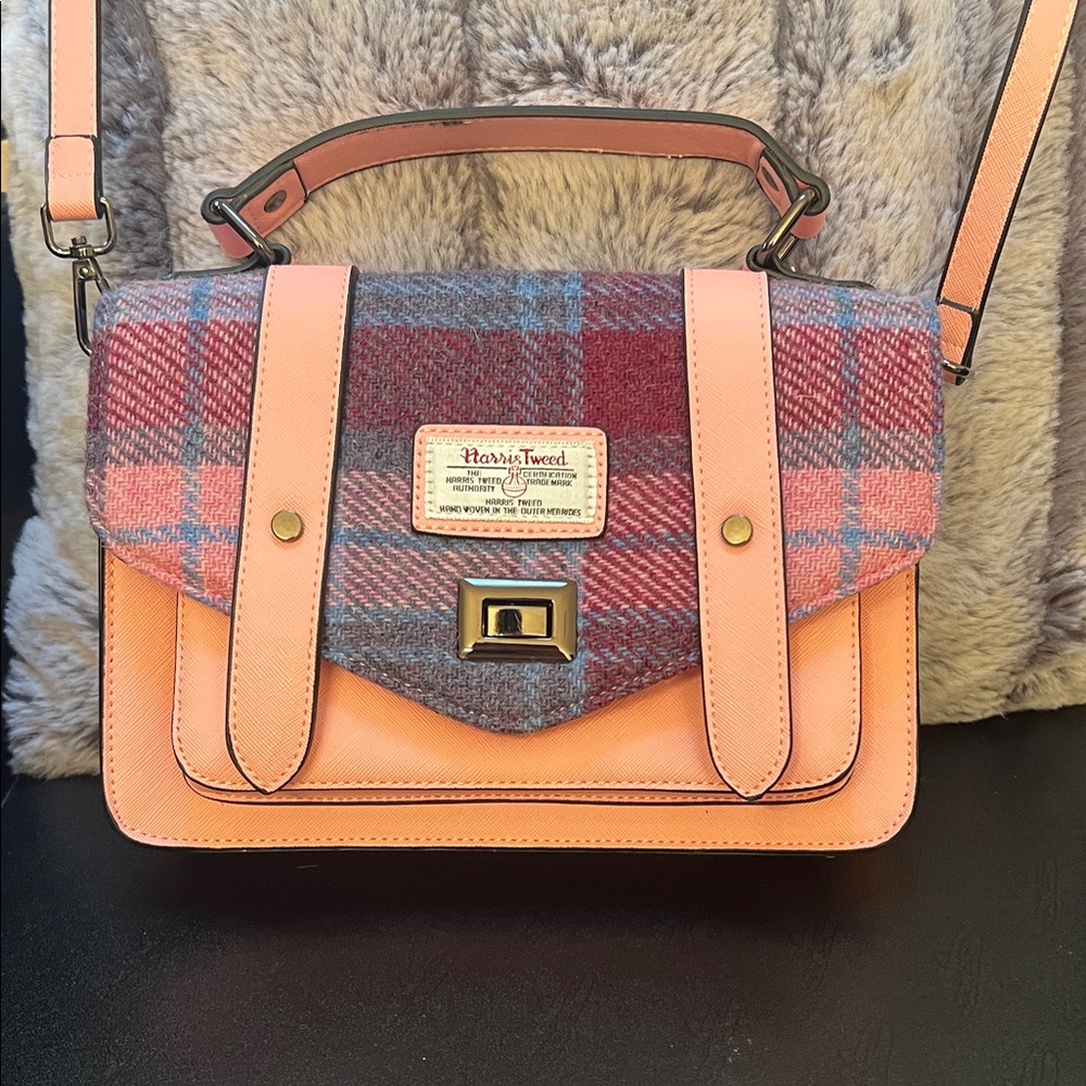 Pink and Gray Plaid Crossbody Bag